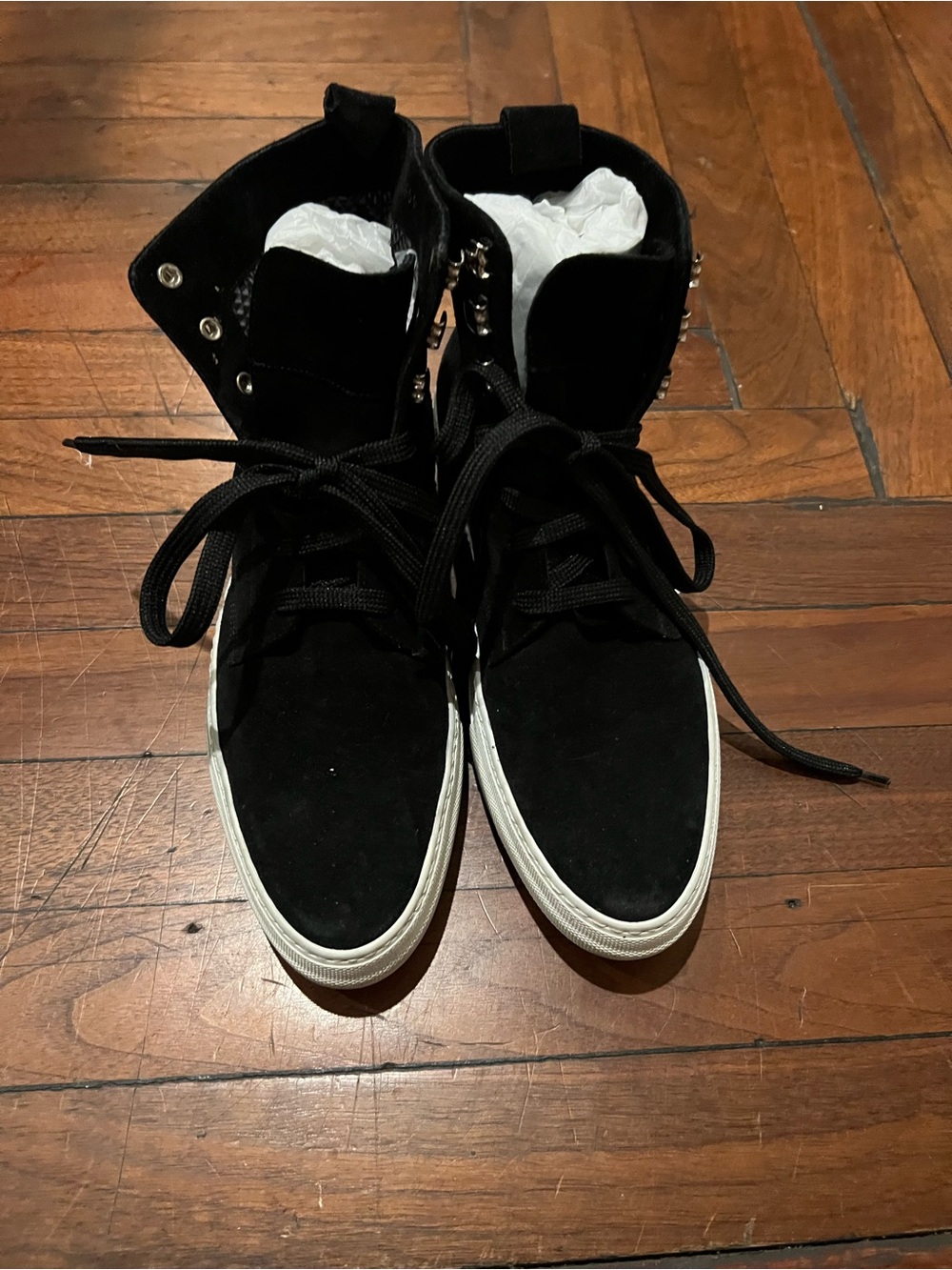 Black Suede High-Top Lace-Up Sneakers